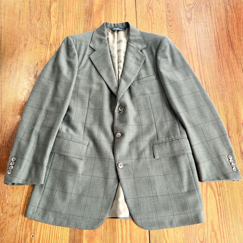 Polo Ralph‎ Lauren VTG 3-Button Tweed Windowpane Blazer Sportscoat Sz 42L USA